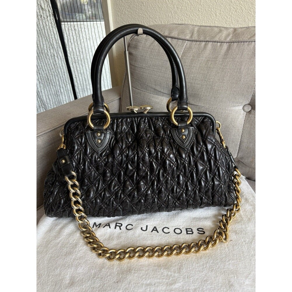 Marc Jacobs The Stam Black Calfskin Quilted Handbag Shoulder Bag *Read